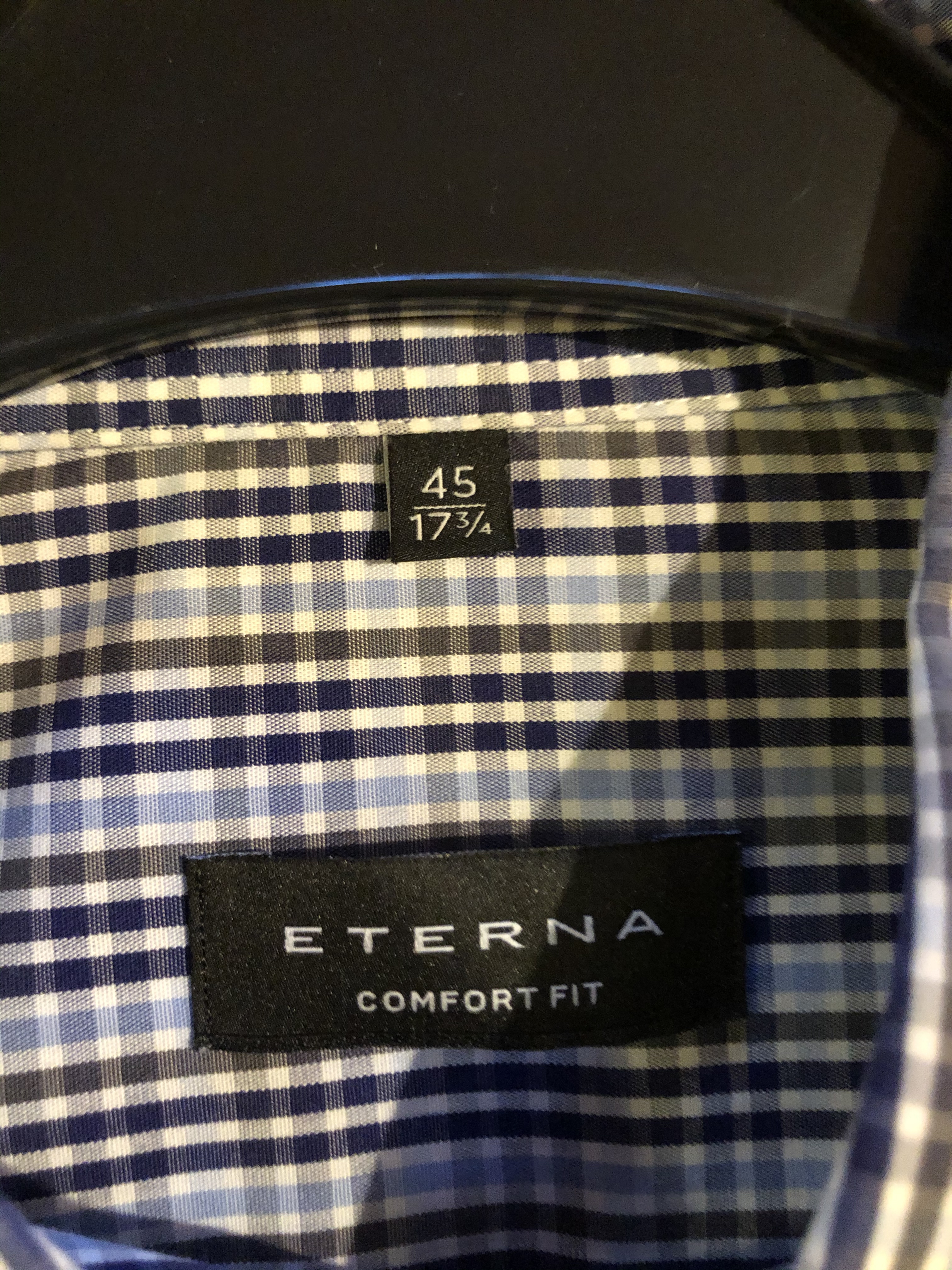 Eterna Langarm Comfort Fit blau-kariert