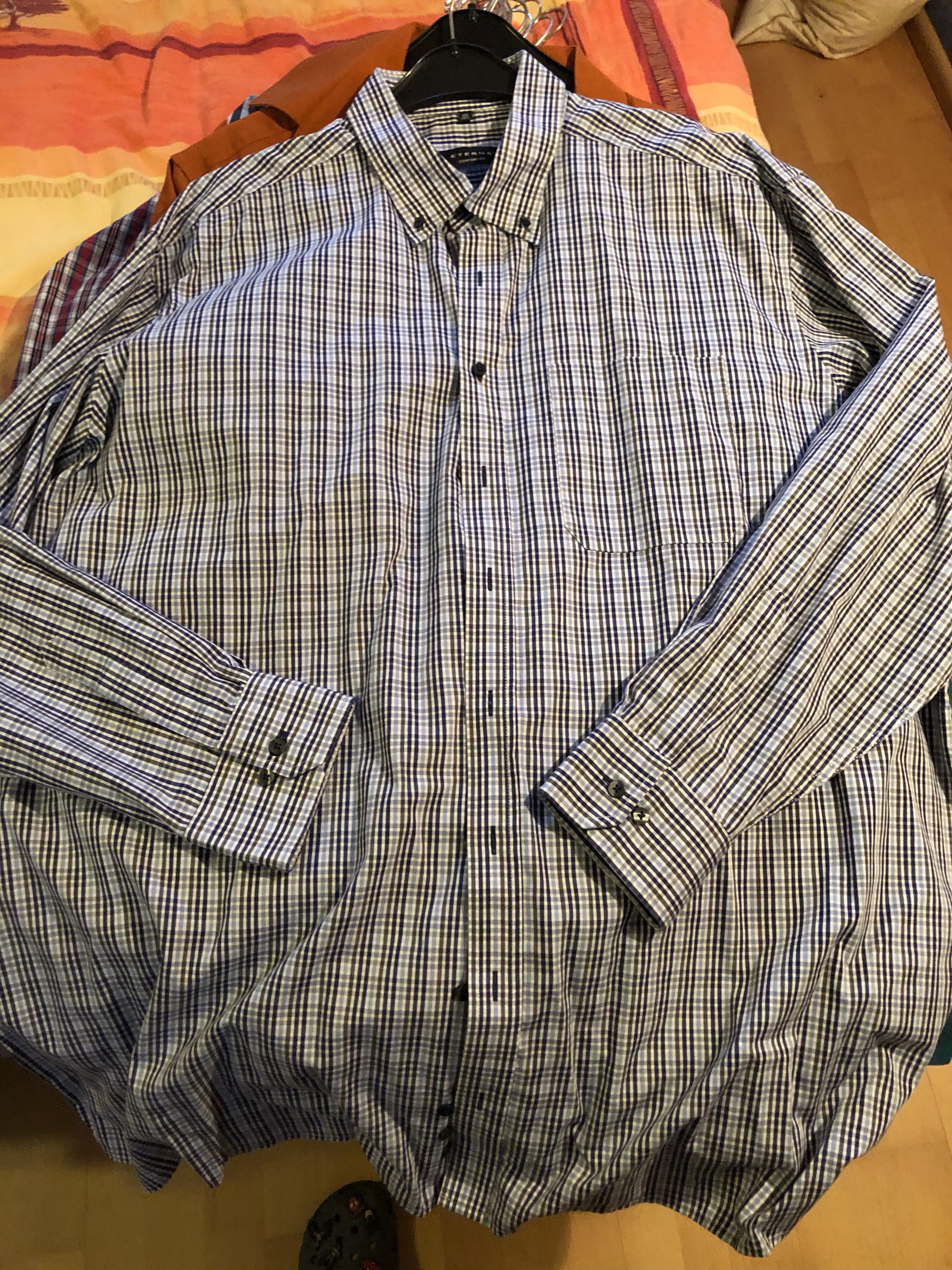 Eterna Langarm Comfort Fit blau-kariert